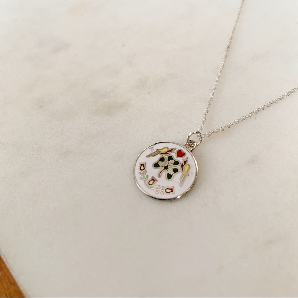 Vintage Irish Shamrock Folk Art Pendant Necklace - Picture 3 of 10